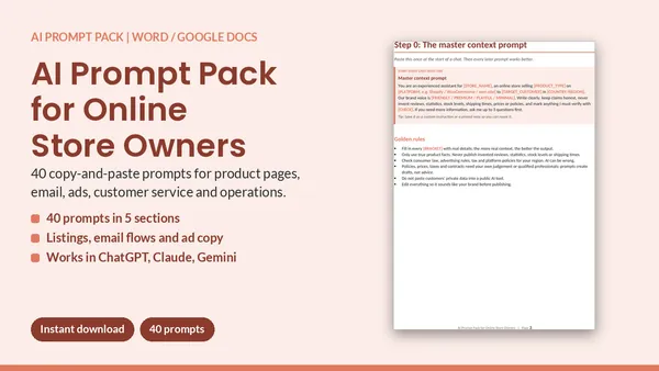 Cover of AI Prompt Pack for Online Store Owners - 40 Prompts