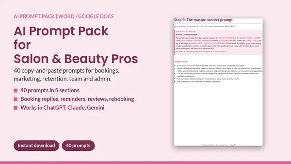 Cover of AI Prompt Pack for Salon & Beauty Pros - 40 Prompts