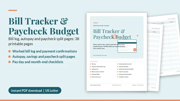 Cover of Bill Payment Tracker & Paycheck Budget