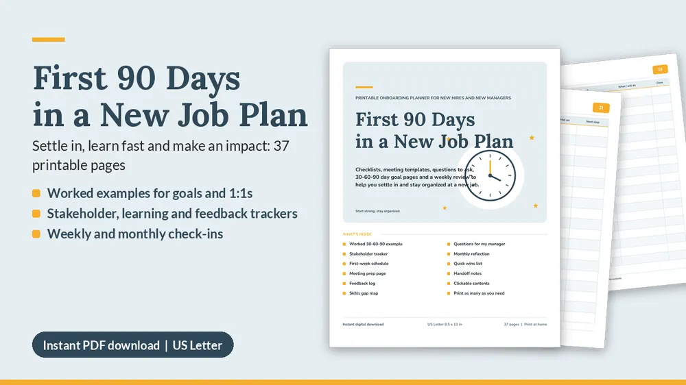 Cover of First 90 Days in a New Job Plan