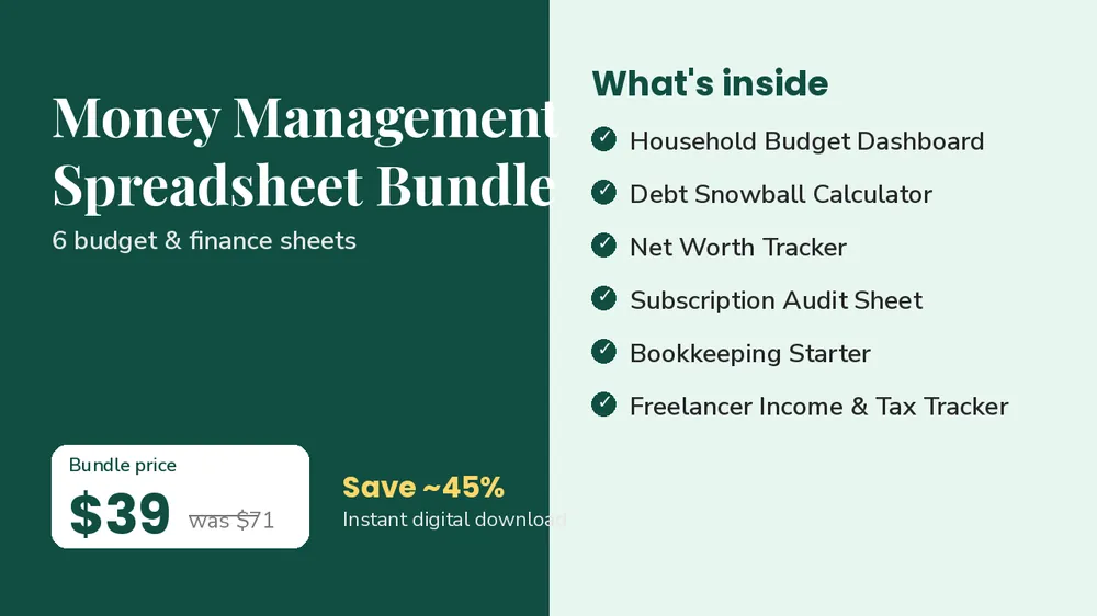 Cover of Money Management Spreadsheet Bundle - 6 Budget & Finance Sheets
