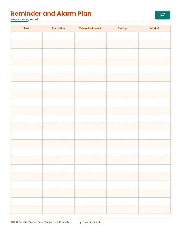Inside page 3 of ADHD Weekly Reset Templates