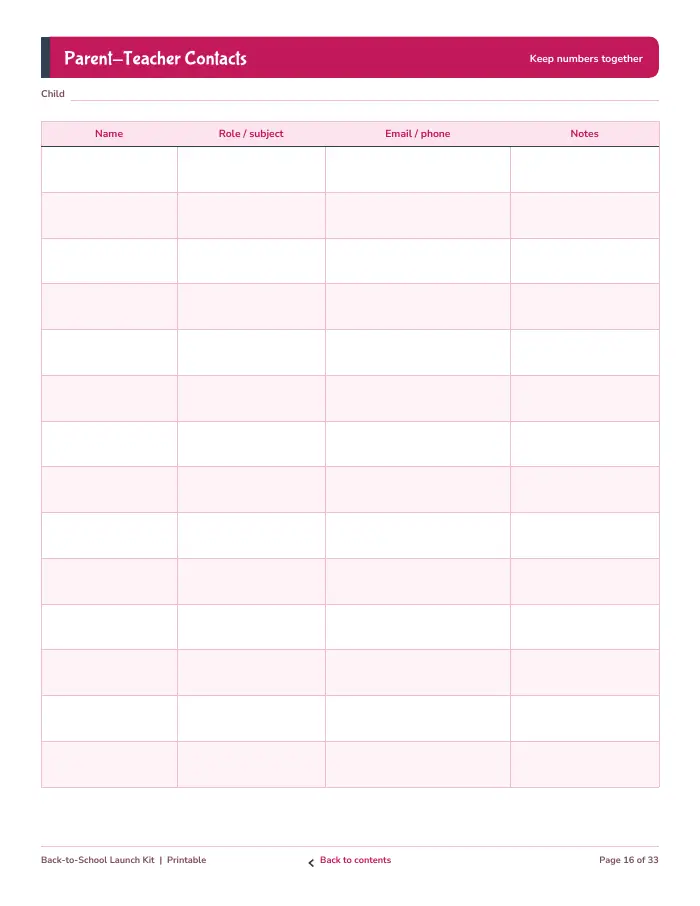 Inside page 2 of Back-to-School Launch Kit