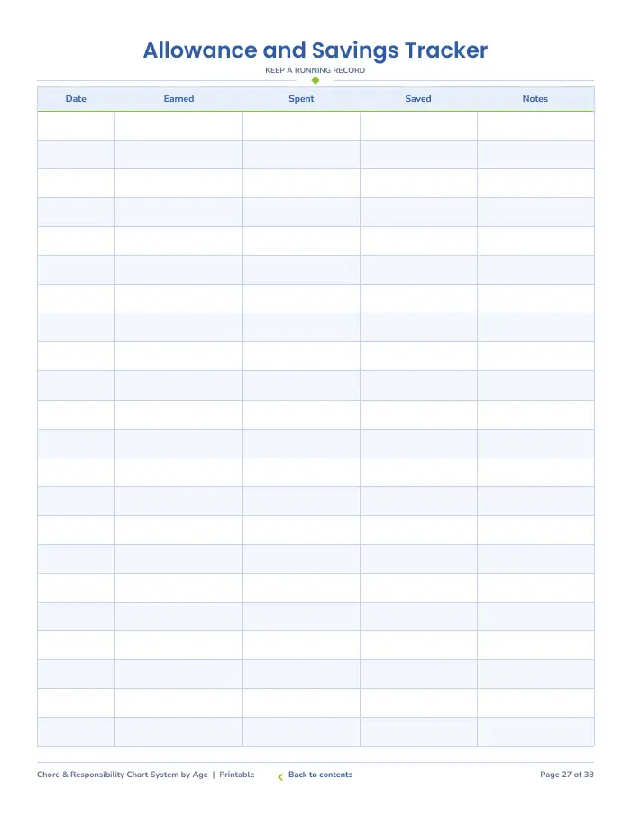 Inside page 3 of Chore Chart System by Age