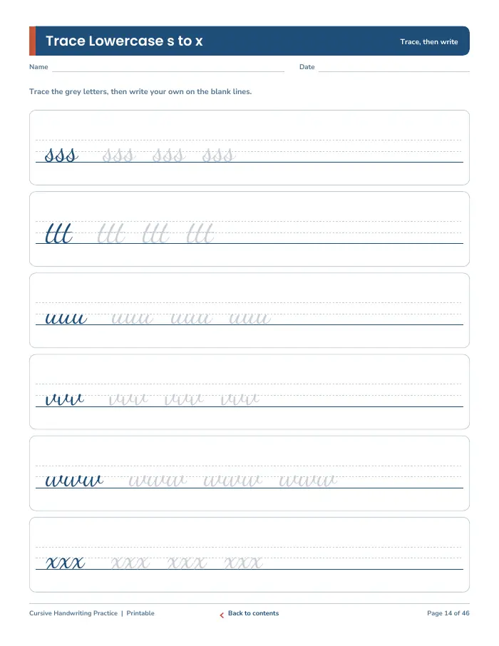 Inside page 1 of Cursive Handwriting Practice