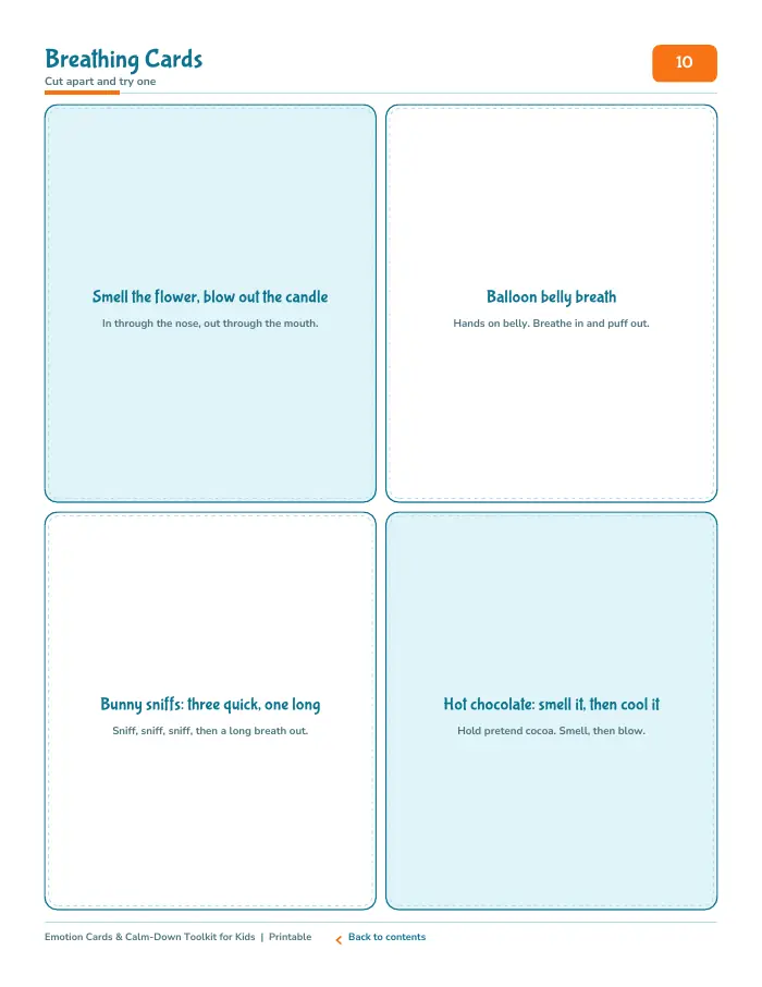 Inside page 1 of Emotion Cards & Calm-Down Toolkit