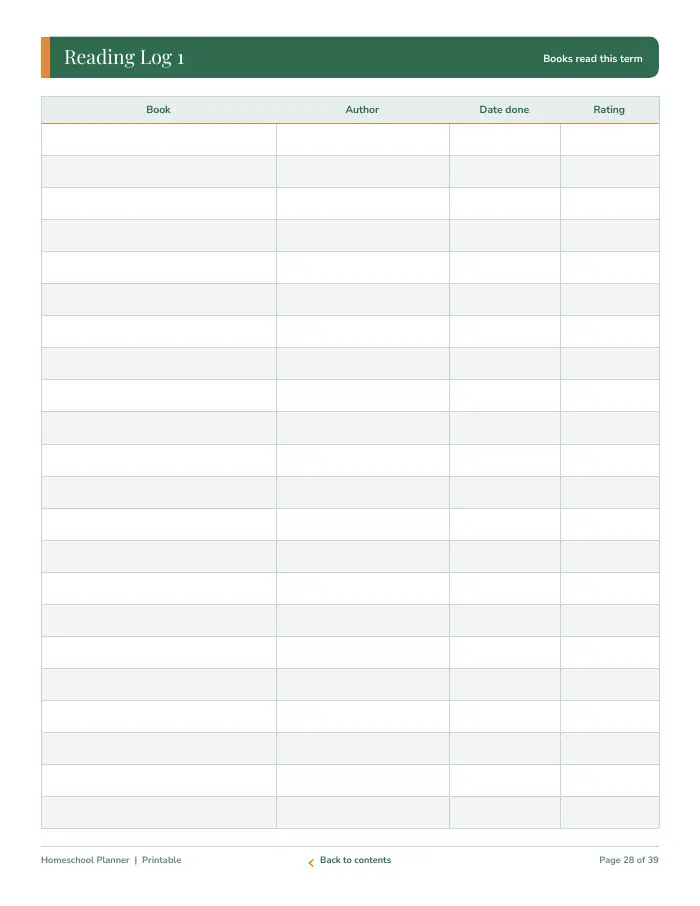 Inside page 3 of Homeschool Planner