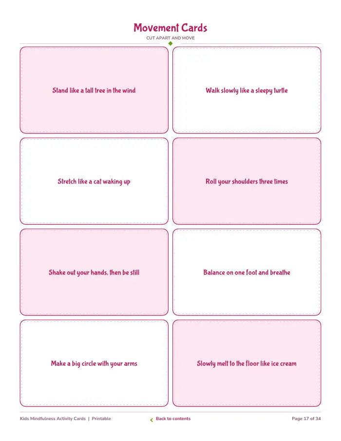 Inside page 2 of Kids Mindfulness Activity Cards