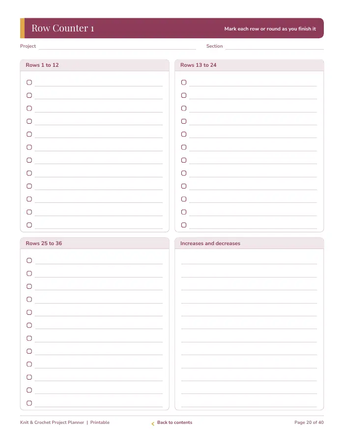 Inside page 2 of Knit & Crochet Project Planner