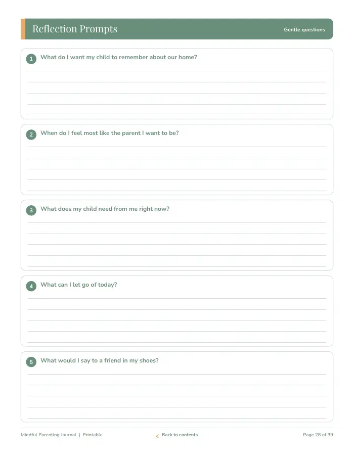 Inside page 3 of Mindful Parenting Journal