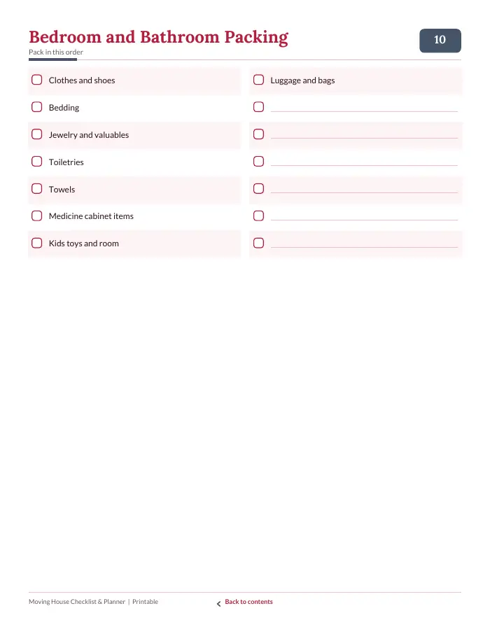 Inside page 1 of Moving House Checklist & Planner