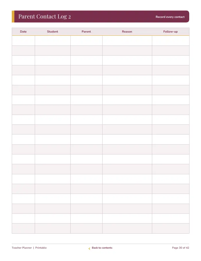 Inside page 3 of Teacher Planner