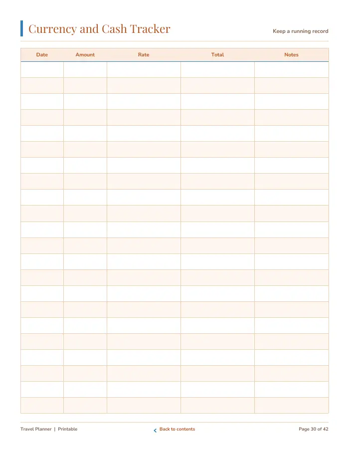 Inside page 3 of Travel Planner