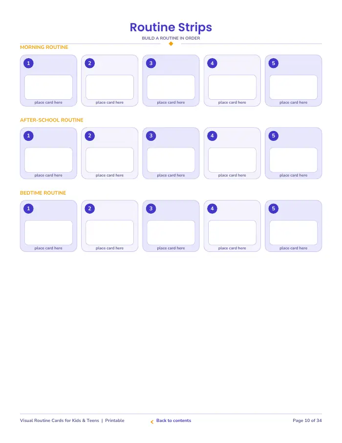 Inside page 1 of Visual Routine Cards for Kids & Teens