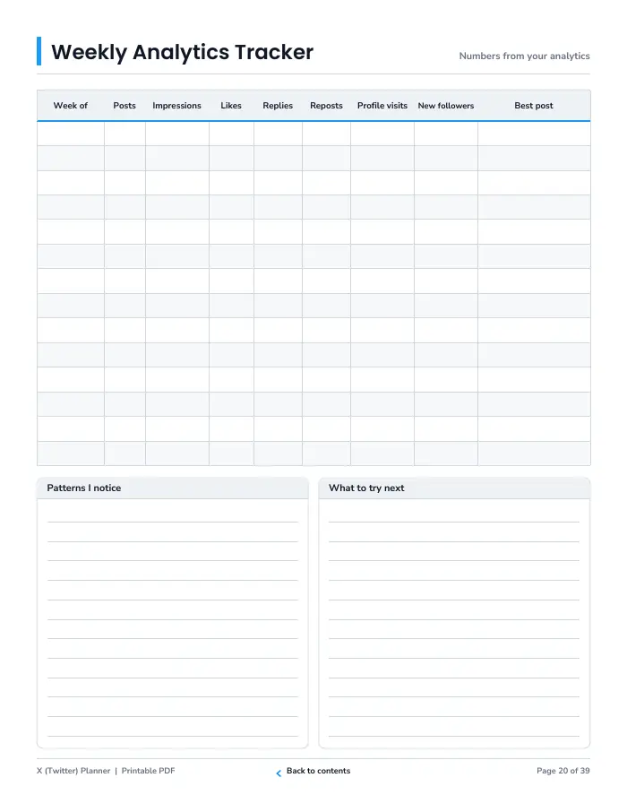 Inside page 2 of X (Twitter) Planner